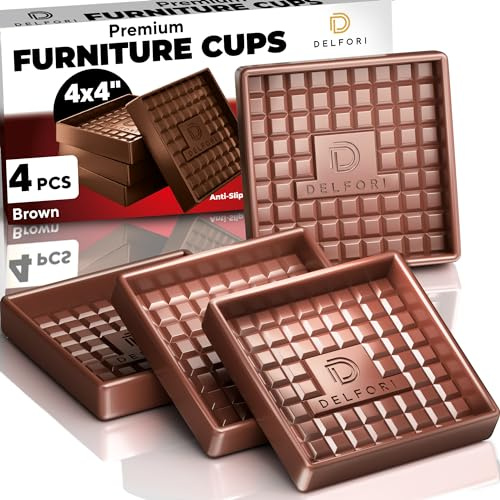 4pcs Non Slip Furniture Pads - Furniture Cups to Prevent Sliding for Couch, Bed, Chair - Premium 4x4 Anti Skid Stoppers for Hardwood, Tile Floors - Perfect Coasters That Fit Any Feet Shape (Brown)