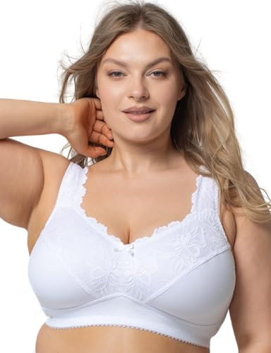 Kudreshov Lingerie Damen Amelia Minimizer BH ohne Bügel - bequemer Baumwolle BH mit Breiten Trägern - bügelloser Komfort für große Brüste mit sanftem Halt Unterwäsche in Weiß 115B