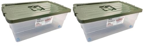 Acan Tradineur - Pack de 2 cajas de Almacenamiento con ruedas y tapa de colores - Plástico - Contenedor, almacenaje, libros, ropa, mantas - 45 L - 59 x 39 x 23 cm - Tapa Color Aleatorio