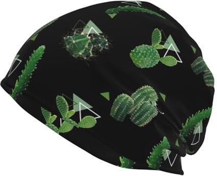 Große Strickmütze für Erwachsene, mit buntem Sprühdruck, warme Wintermütze, Outdoor-Mütze für Damen und Herren, breite Schalmütze., Kaktus, One size