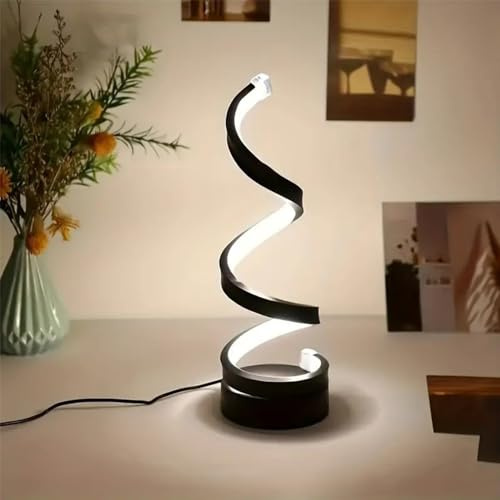 LED Nachttischlampe Warmweiß, Tischleuchte, Moderne Spiral, Metall Dekolampe, Tischlampe Schreibtischlampe Golden Minimalistische Metall für Arbeitszimmer Wohnzimmer Kinder Schlafzimmer (schwarz)