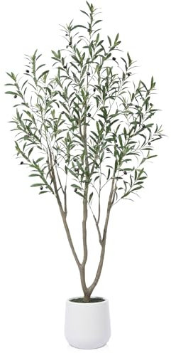 CROSOFMI Artificial Olive Tree 180 cm Large Artificial Plants Indoor in Plastic Pot Tall Fake Faux Plants for Indoors Outdoor Living Room Modern Decor (1 Pack)
