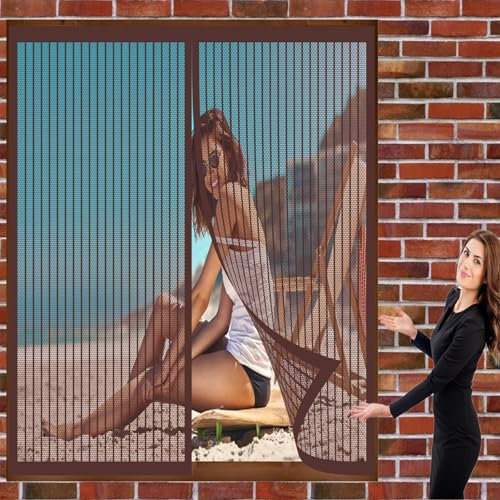 Insect Stop Fliegengitter für Fenster 74 x 116 cm Insektenschutzgitter Einfache Installation Auto Schließen Fenster-Fliegengitter für Alle Fenster Bis, Braun