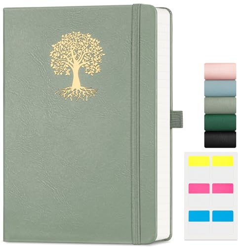 EMSHOI A5 Lined Notebook, Hardcover Journal Notepad, 192 Pages, Light Green