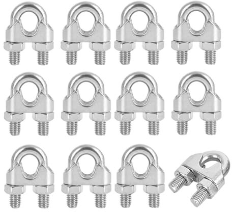 SHUNCHG 12 Pcs M4 Wire Rope Clip, 304 Stainless Steel Cable Clamps, U-Shaped Bolt Saddle Fastener with Lock Nuts for Rigging Ø 4mm Wire Ropes & Tension Cable in Industrial, Household, and Other Field