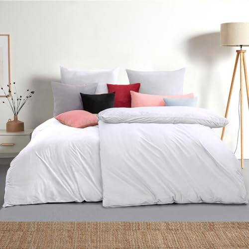 Soifox Winter Flanell bettwäsche 135 x 200 4teilig - Weiß Flauschige und Warme Cashmere Touch Bettbezug 2er Set + Kissenbezug 2er Set 80x80 cm mit Reißverschluss