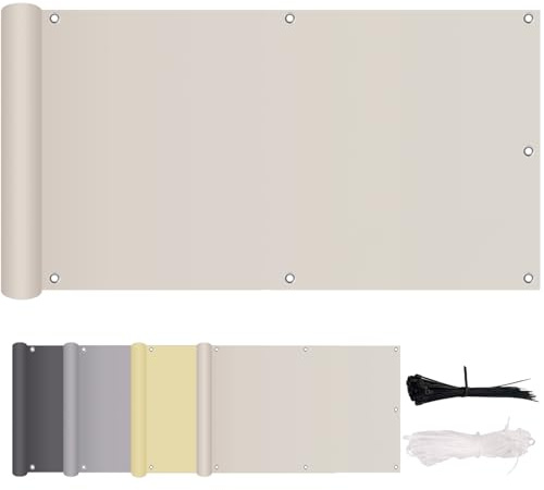 MENGH Balkon Sichtschutz Ohne Bohren Wind- und UV-Schutz,160g/m², Mit Montagezubehör, 100% Polyester, für Balkongeländer, Terrasse & Garten Taupe 85x300cm
