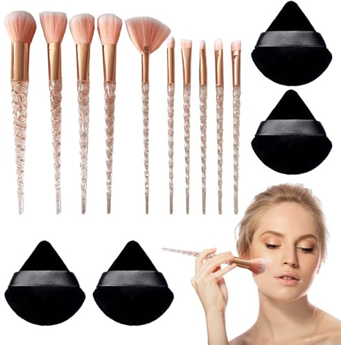 LDBKLGHJ Juego de Pinceles de Maquillaje Profesional - Incluye 10 Pinceles y 4 Esponjas de Maquillaje para Ojos y Cara