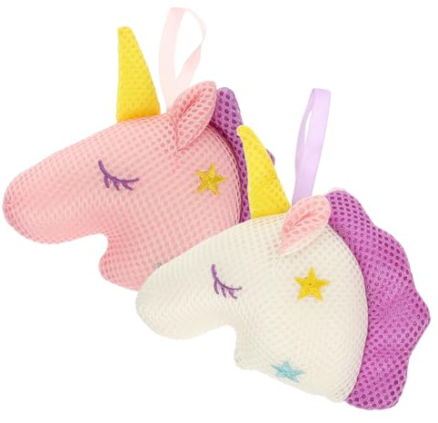 MERRYHAPY Spugna Da Bagno a Rete Forma Unicorno, Spugna Esfoliante in Luffa Bianca e Rosa, Per Uso Quotidiano Sotto La Doccia