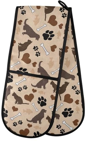 Double Oven Gloves Heat Resistant Dog Cat Paw Print Double Oven Mitts Pot Holder Heat Protection Oven Gloves for Home Kitchen Baking Cooking BBQ Microwave