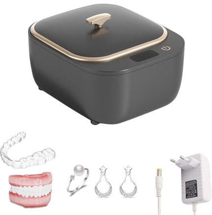 Ultraschallreinigungsgerät für Zahnersatz,CEIEVER Ultraschall-UV-Reinigungsgerät für Zahnprothesen, Aligner,Retainer,Mundschutz 48kHZ Tragbarer Ultraschallreiniger für alle Dentalgeräte (Grau)