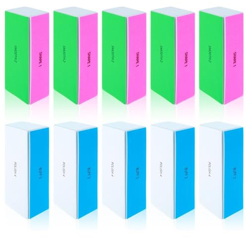 ElevateTech 10 bloques pulidores de uñas, bloque de limas de uñas de 4 vías, pulidor, bloque de lijado, pulidor profesional para dar forma, alisar y pulir uñas y uñas acrílicas