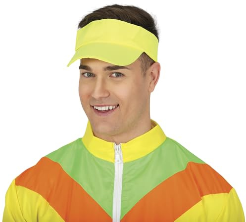 FIESTAS GUIRCA Hut mit Neonvisier, Kostümzubehör für Partys der 80er Jahre und Sportveranstaltungen, ideal für Erwachsene, Unisex, perfekt für Karneval und Halloween