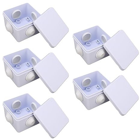 GRCFUMO 5Pcs Plastic Cable Box, Outdoor Junction Box with Rubber Plug, External Electric Power Cord Boxes for Extension Cord Cover, Protect Outlet, Power Cord