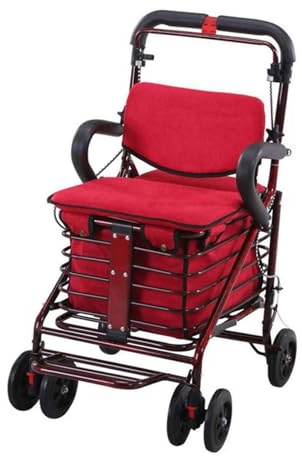 Einkaufstrolley Leichtfaltbar mit Sitz, 4 Räder, Aufbewahrungstasche, zusammenklappbar, feststellbare Bremsen, tragbar, ideal für Einkäufe und Alltag.