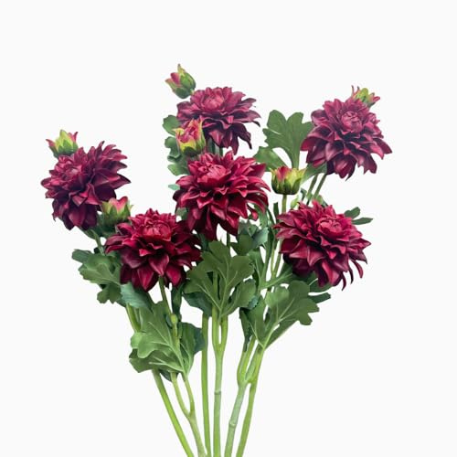 21 Artificial Dahlias,Silk Flowers with Stems,Winter Flowers Artificial for Decoration,Long Stem Artificial Flowers for Tall Vase,Wedding Party Decor Spring Decorations for Home (6, Red)