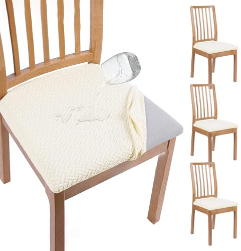 bechoanigel Stuhlhussen 4er Set,wasserdichte Esszimmerstuhl Stuhlbezug Sitzfläche,High Stretch Anti-Staub Sitzbezug Stuhl,Abwaschbar Abnehmbar Schonbezug Stuhl Überzug für Zuhause,Küche(Beige)