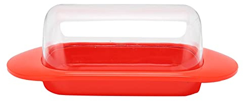 ZJchao Plat de Beurre avec Couvercle, Plat de Beurre Contenant du Bords Ronds Boîte de Rangement en Plastique au avec Couteau de Couvercle Transparent pour Gadgets de Cuisine (Couteau à beurre rouge)