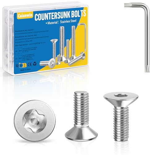 Caianwin 50 viti a testa svasata M3, M3 x 6 mm, viti a testa svasata Torx, in acciaio inox, con chiave Torx 304, viti a testa svasata a norma ISO 14581/DIN 965, per macchine, dispositivi e mobili
