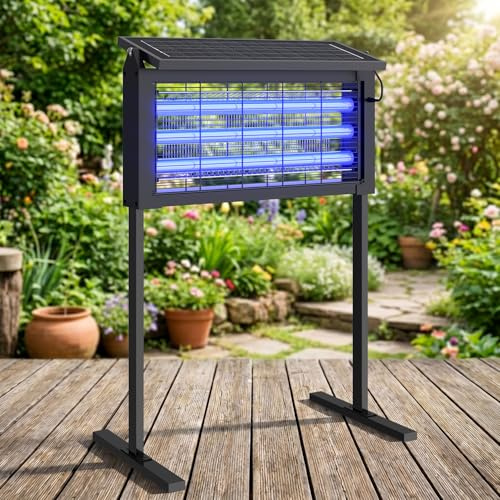 Matamoscas solar para exteriores, potente matamosquitos eléctrico de 3500 V, impermeable y portátil, trampa de insectos voladores recargable para patio, jardín, hogar, camping