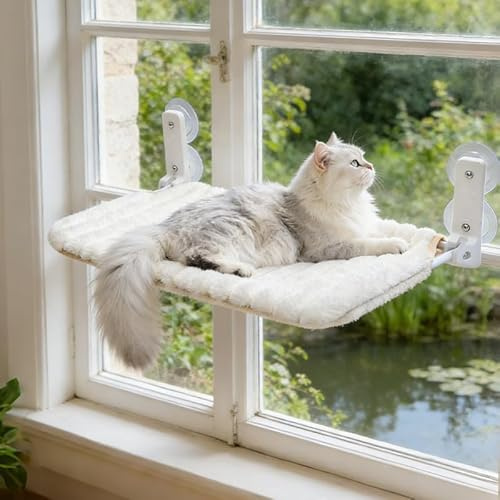 Hängematte Katze Fenster,Großes Cat Window Bed mit Waschbar Dickem Bezug,Faltbar Katzenbett Fenster,Kippfensterschutz für Katzen Fensterbankliege 52x30cm