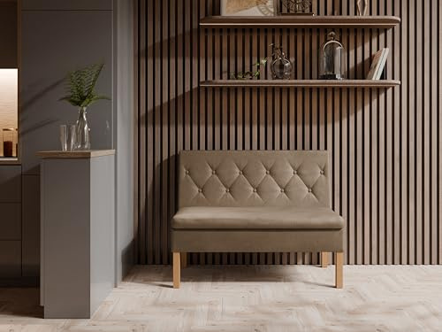 JKG Meble Essbank fur Kuche - Sitzbank Esszimmer mit Aufbewahrungsbehälter - Modern Essbank Küche - Stoff Velours - gepolsterte Rückenlehne - Braun - Monolith 09-120cm