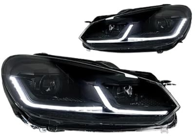 OWPBZ Scheinwerfer-Beleuchtungsbaugruppen, kompatibel mit VW Golf 6 2009–2012, DRL-Signallampe, Bi-Xenon-Upgrade, 7,5-Design, Auto-Scheinwerfer-Beleuchtungsbaugruppen, Paar-Ersatz(Black LED,RHD)