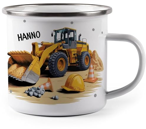 MIKALINO Emaille Tasse Coole Fahrzeuge personalisiert mit Namen Kinder Becher mit Motiv – Emaille Becher für Jungen & Mädchen – Camping Tasse leicht & robust Geschenkidee Kindertasse (wählbar)-300ml /