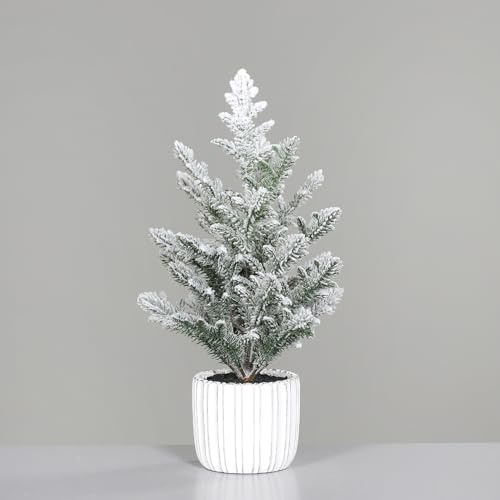 Tannenbaum mit Schnee 42cm im weißen Deko Zemettopf DP künstlicher Weihnachtsbaum Tanne Kunsttanne Kunststoff 100% PE