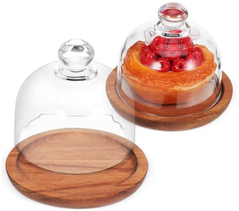 Toyvian 2pcs Cake Tray Glass Cover Wooden Butter Dish Food Plate Cake Plate for Kitchen Display