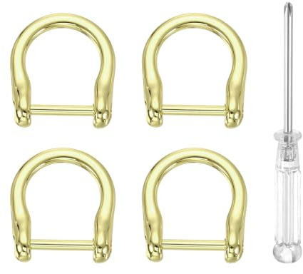sourcing map 4pcs D-Rings Screw in Shackle 5/8 Metal Horseshoe U Shape Semicircle D Ring Purse Key Holder with Screwdriver for DIY Leather Craft Keychain Collar Accessories, Light Cyan Gold