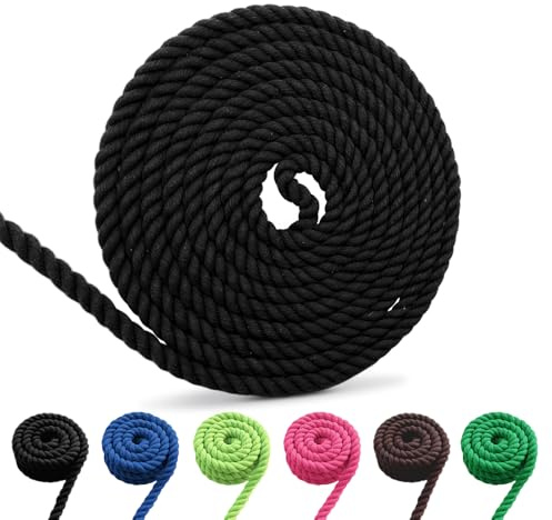 Baumwollkordel, Makramee Garn Seil, Mehrfarbige Baumwollseil Mehrgrößen für DIY, Handwerk (Schwarz, 10mm 5m)