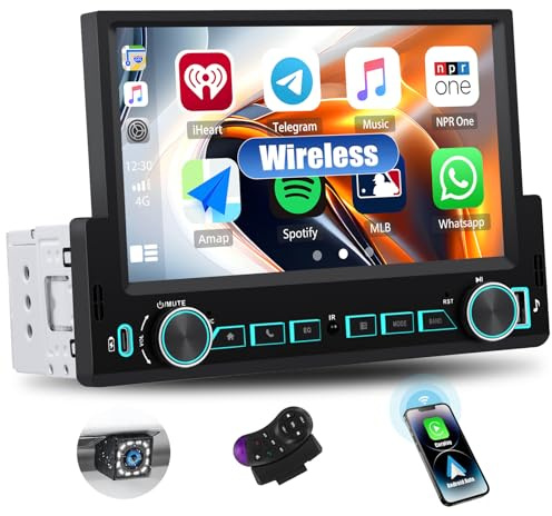 SIXTOP Radio de Coche 1 DIN CarPlay Inalámbrico Android Auto Radio de Coche 7 Pulgadas con Pantalla Mirror Link EQ FM Radio Bluetooth USB/Tipo-C SWC Cámara de Visión Trasera