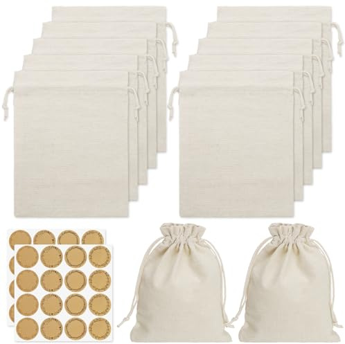 12 saquitos de algodón de 15 x 20 cm, bolsas de tela pequeñas con cordón, bolsas para rellenar, pintar, manualidades, calendario de Adviento, bolsas de Navidad, bodas, bolsas de regalo