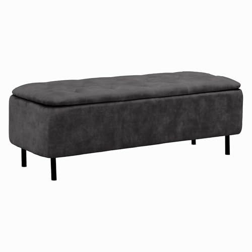 Riess Ambiente Extravagante Polsterbank EN Vogue - 120cm - grau schwarz - Samt mit Stauraum Metallbeine Sitzbank