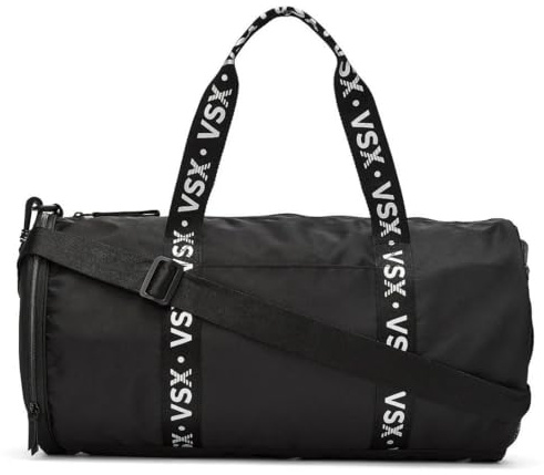 Victoria's Secret VSX Schwarze Seesack – Logo-Riemen, Reißverschlusstaschen, Fitnessstudio, Reisen, Sport, Übernachtungstasche