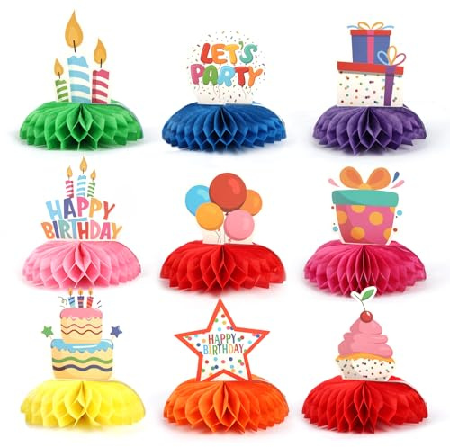 Aonior Geburtstag Tischdeko, 9 Stück Wabenbälle Geburtstagsdeko Tisch, Bunte Bienenwabe Mittelstücke, Papier Honeycomb Dekorationen für Mädchen Jungen Party Tischdekoration Kindergeburtstag
