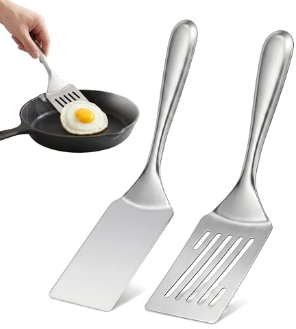 2 stycken stekspade i rostfritt stål, grillspatel, grillspade, stekspade, grillspatel i rostfritt stål, spatel, slitssvarare, diskmaskinssäker, för pannkakor, ägg, kött, grill och biff