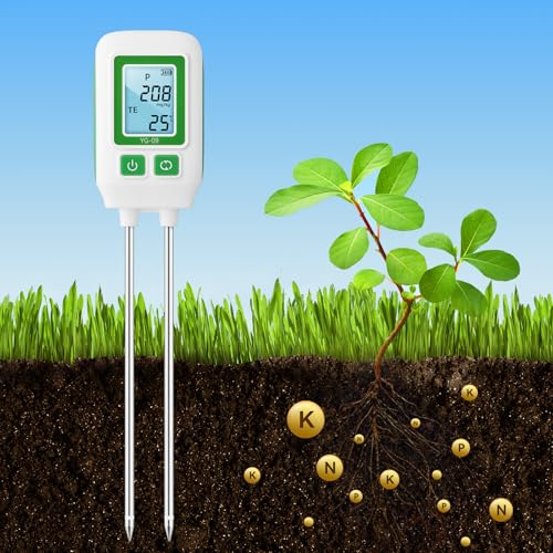 Misuratore di Suolo 4 in 1 per NPK e Temperatura Terreno | Sonda 268 mm con Schermo LCD Digitale Rilevatore di Elementi Traccia P/N/K Monitoraggio Fertilità Orto Vasi