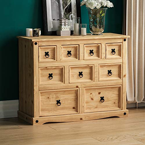 Vida Designs Corona Apothekerschrank mit 9 Schubladen, Kaufmannsschrank Rustikal Organisieren Sammeln Aufbewahren Pinie, Hellbraun, 76 x 95 x 40 cm, P2201-CR