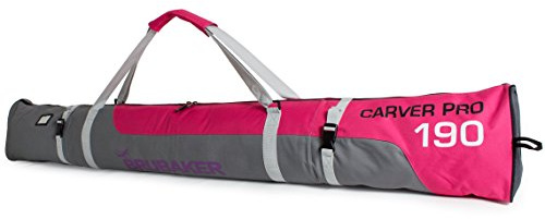 BRUBAKER Skitasche Carver Pro - Gepolsterter Skisack für 1 Paar Ski und Stöcke - Reißfester Ski Bag Pink Grau - 170 cm oder 190 cm