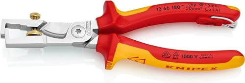 Knipex StriX Insulation strippers with cable shears chrome-plated, insulated grip, VDE-tested with integrated tether attachment point for a tool tether 180 mm (self-service card/blister)13 66 180 T BK
