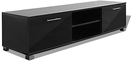 vidaXL Meuble TV, Armoire de Télévision avec Compartiment, Meuble Télé de Salon, Armoire de Rangement Salle de Séjour Intérieur, Noir Brillant