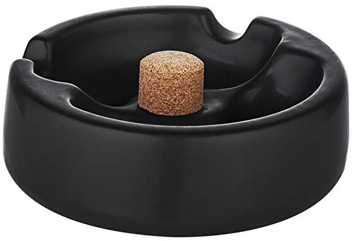 Black Ceramic Pipe Ashtray with Knocker and 2 Pipe Shelves