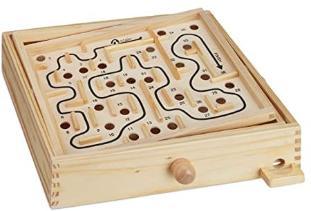 Relaxdays Holz Labyrinth Spiel, mit 2 Kugeln, Geschicklichkeitsspiel, Balancespiel, ab 3 Jahren, Brettspiel XL, Natur