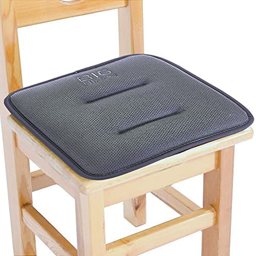 Big Hippo Kids Chair Seat Cushion with Ties,Memory Foam Nonslip Child Chair Pad,Square Small Cushion for School Chair/Kitchen Wooden Stool/Metal Breakfast Bar Stool Chair,12''x12-1 Pack-Grey