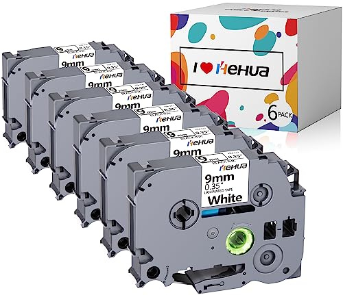 6x Hehua Ersatz für Brother TZe-221 Tz221 Schriftband 9mm Schwarz auf Weiß | 9 mm x 8 m Tze 0,35 Kompatibel mit P Touch Schriftband 9mm H107 H100R H100LB PT-H105 PT-P300BT PT-1000 PT-H75 PT-D400 D200