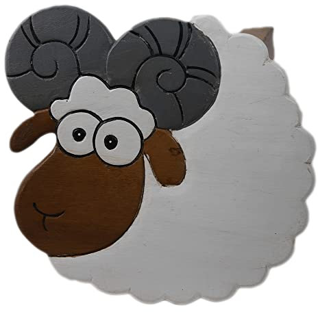 ART-CRAFT Vielseitiger Kinderhocker Holzhocker rund aus Massivholz Tiermotiv Widder mit vielen Einsatz Möglichkeiten