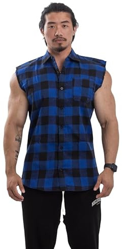 MUSCLE GYM Men’s Sleeveless Plaid Flannel Shirt – Lightweight Muscle Fit, Casual Summer Gym Vest, Breathable Button Down Shirt with Pocket
