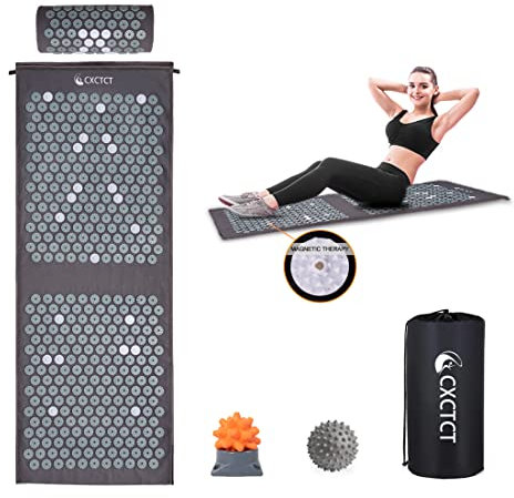 Extra Long Yoga Acupressure Mat Set,Massage Acupuncture Mat Large,Magnetic Mat Acupressure Bed of Nails Neck Back Pain Relief(Grey)